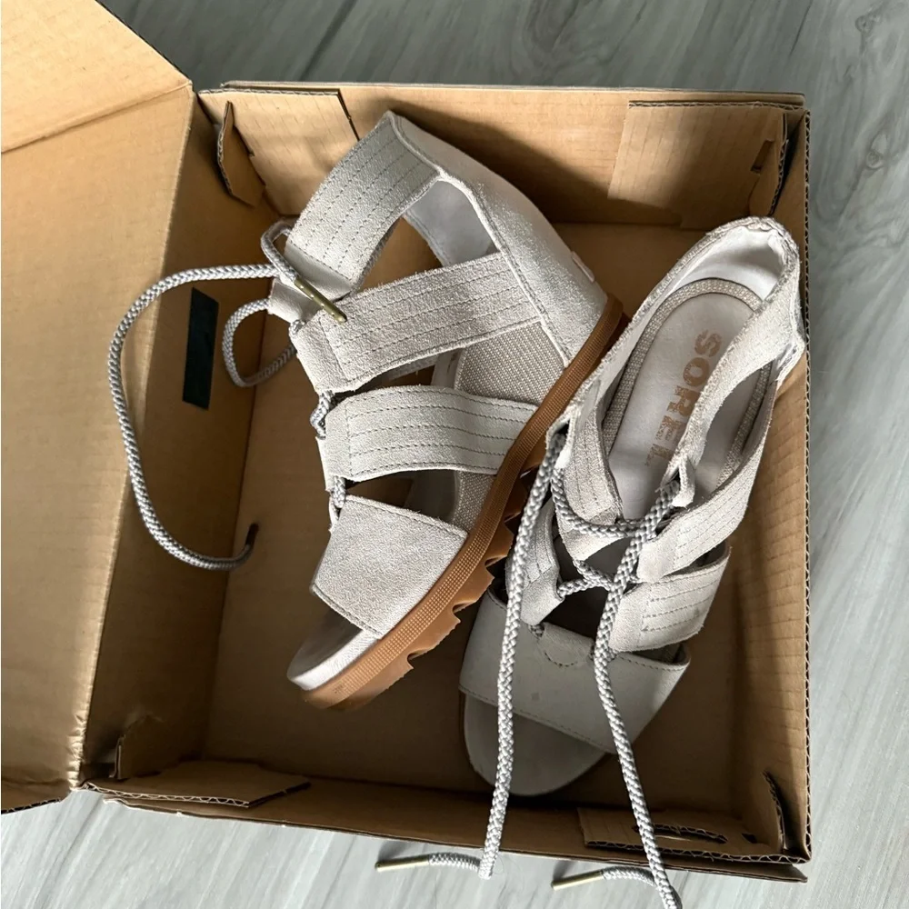 Sorel Joanie II Lace Wedges soft Taupe leather 7.5 - Picture 5 of 6